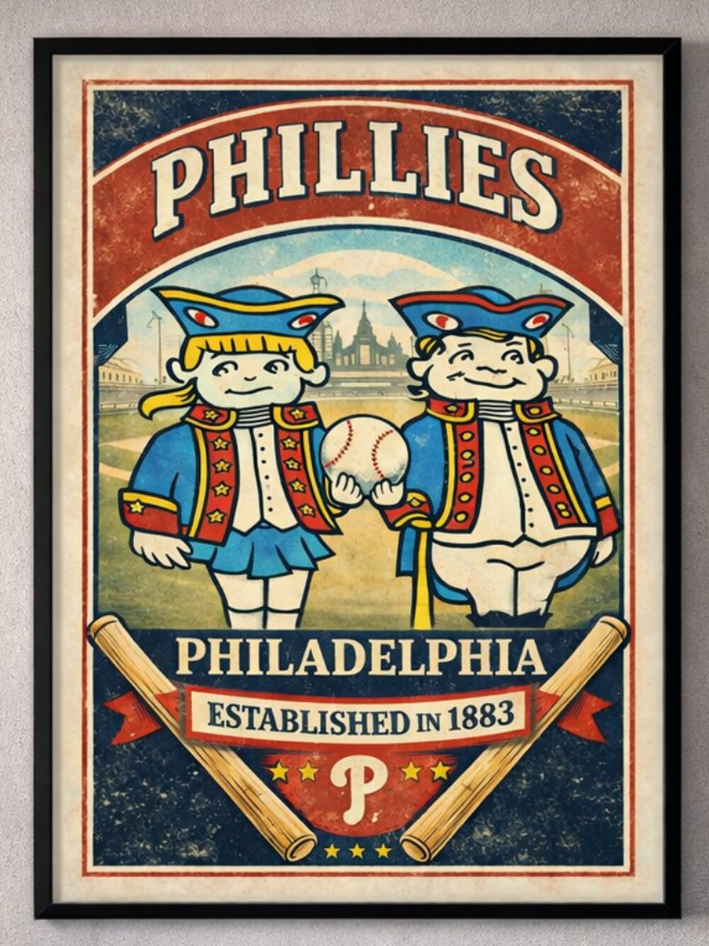 Vintage Philadelphia Phillies Phil & Phillis Framed | 13x19 Retro Wall Art